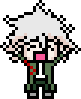 A pixel sprite of a happy Komaeda.