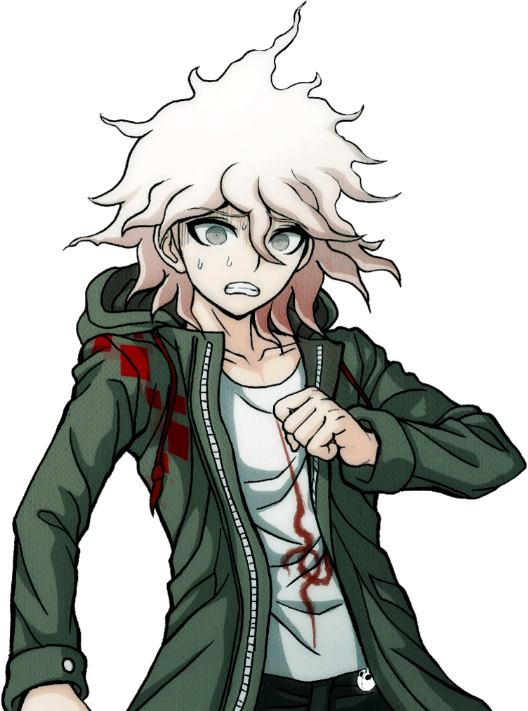 Halfbody scared sprite of Nagito Komaeda.